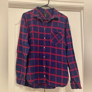 J.Crew Boy's L (14) Classic Flannel Plaid Button-Up Shirt Blue Red